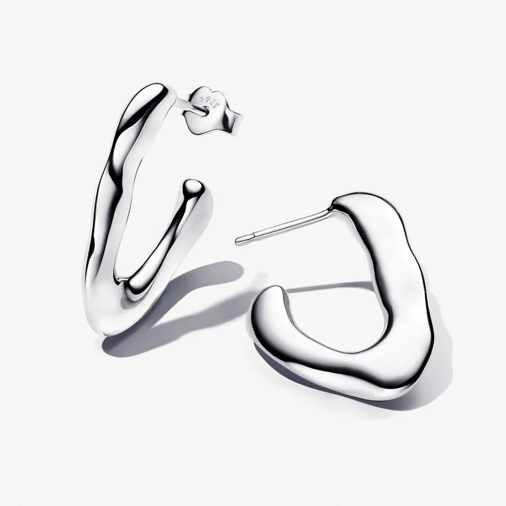 PANDORA : Organically V-shaped Open Hoop Earrings in Sterling Silver