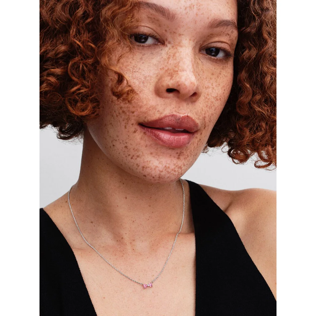 PANDORA : Pink Bow Pendant Necklace - Image 2