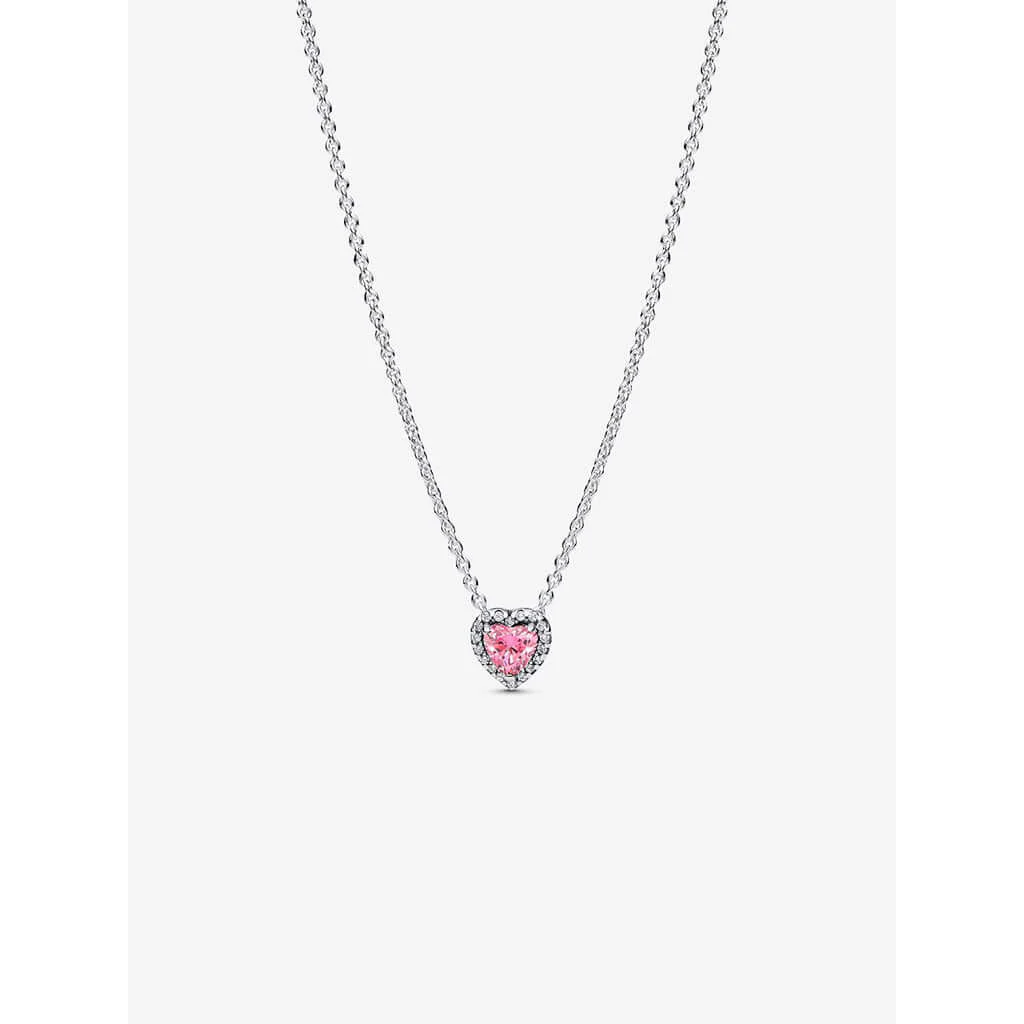 PANDORA : Pink Elevated Heart Necklace - Silver/Pink