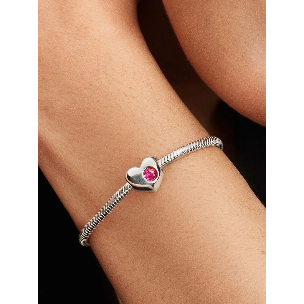 PANDORA : Pink Stone Heart Charm - Image 3
