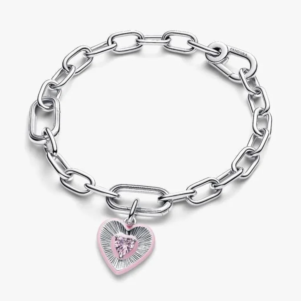 Pandora : Radiating Pink Heart Medallion Charm - Image 3