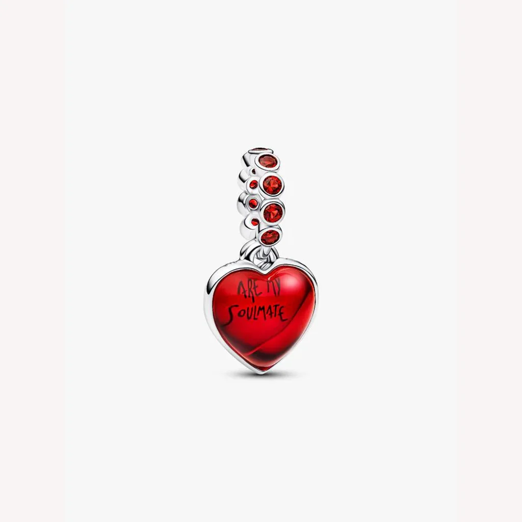 Pandora : Red Murano Glass Heart Double Dangle Charm