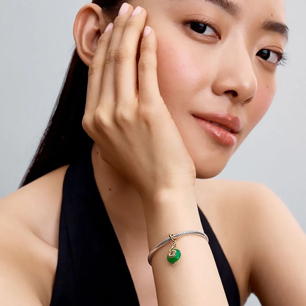 PANDORA : Snake Green Murano Glass Dangle Charm - Image 3