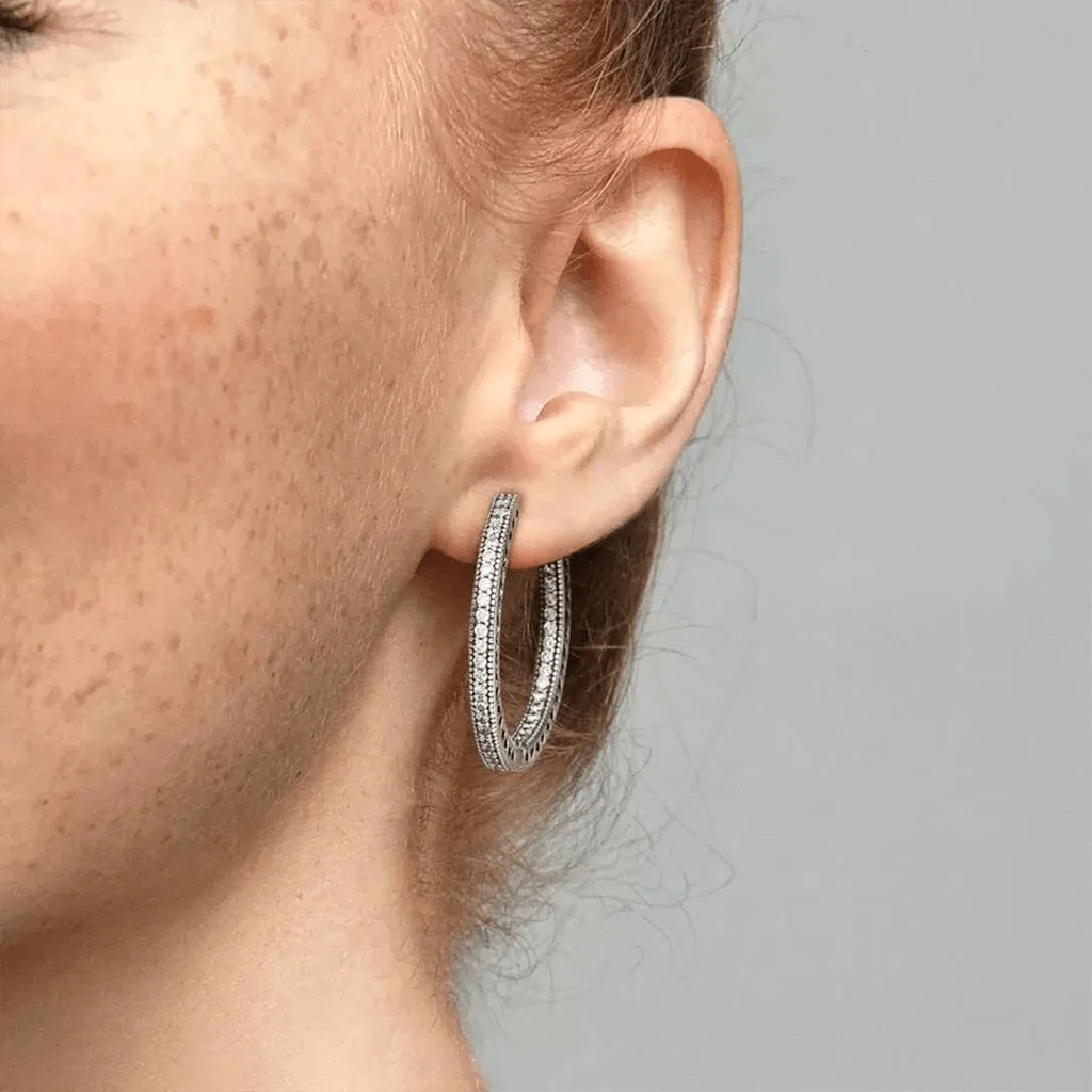 PANDORA : Sparkle and Hearts Hoop Earrings - Image 3