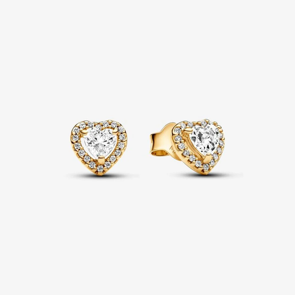 PANDORA : Sparkling Elevated Heart Stud Earrings - Gold