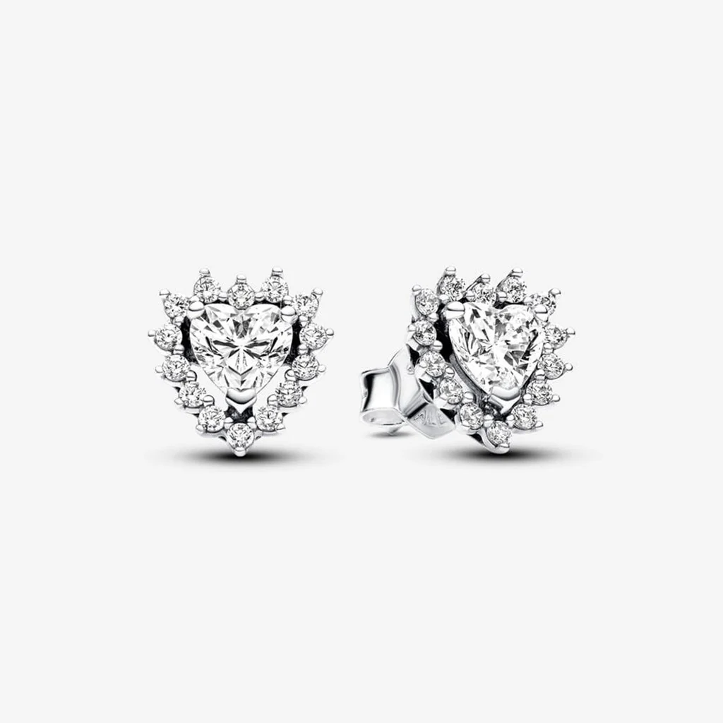 PANDORA : Sparkling Heart Halo Stud Earrings - Sterling Silver