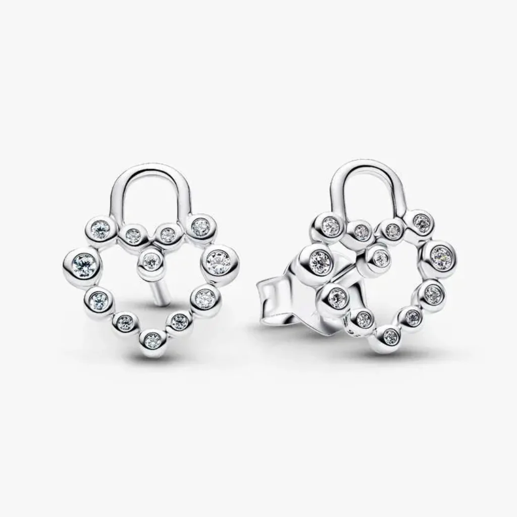 Pandora : Sparkling Heart Padlock Stud Earrings