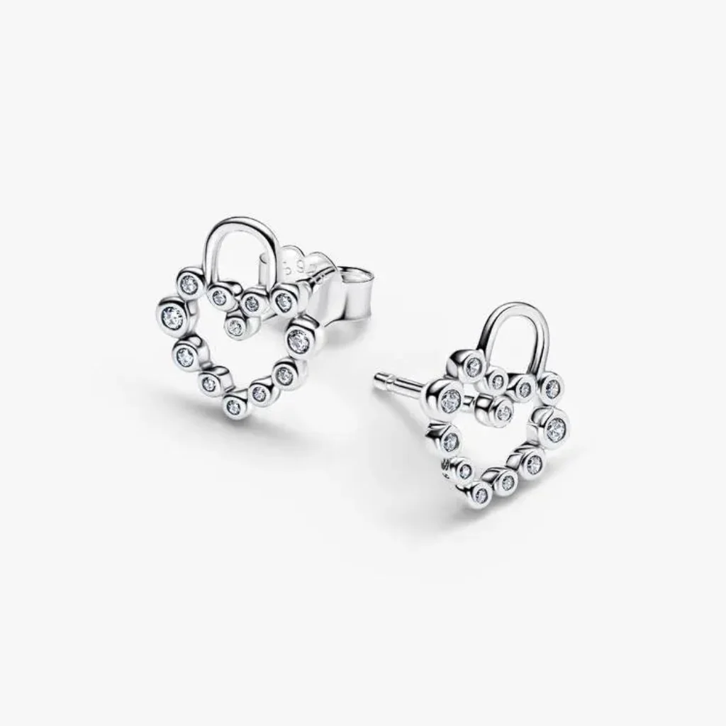 Pandora : Sparkling Heart Padlock Stud Earrings - Image 2