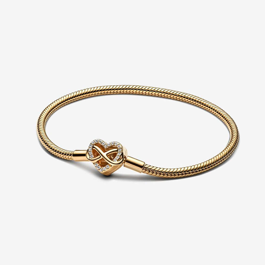PANDORA : Sparkling Infinity Heart Clasp Snake Chain Bracelet - Gold