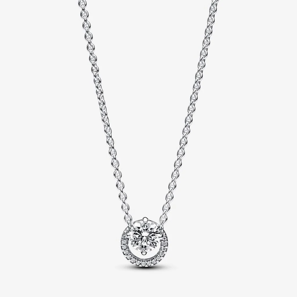 PANDORA : Sparkling Round Halo Pendant Collier Necklace - Sterling Silver