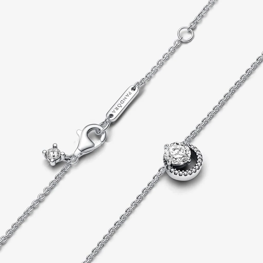 PANDORA : Sparkling Round Halo Pendant Collier Necklace - Sterling Silver - Image 2