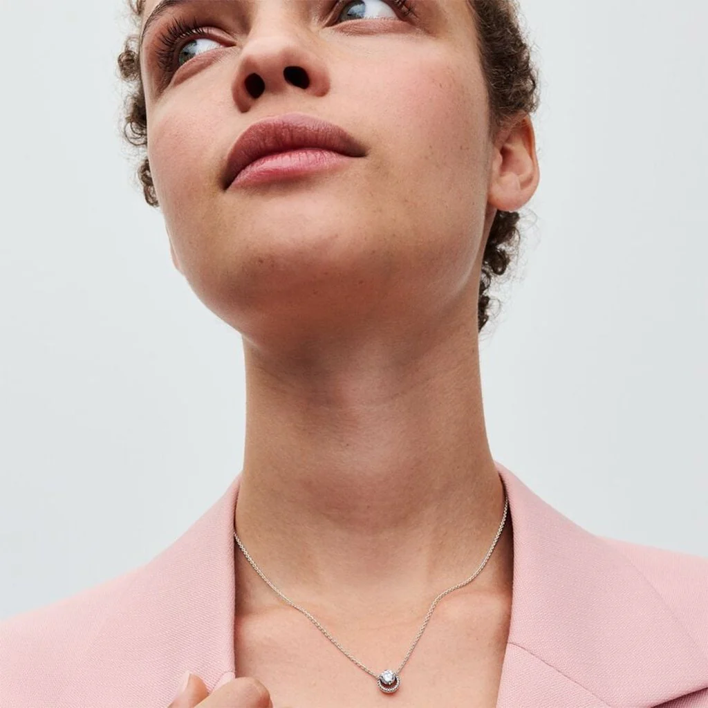 PANDORA : Sparkling Round Halo Pendant Collier Necklace - Sterling Silver - Image 3