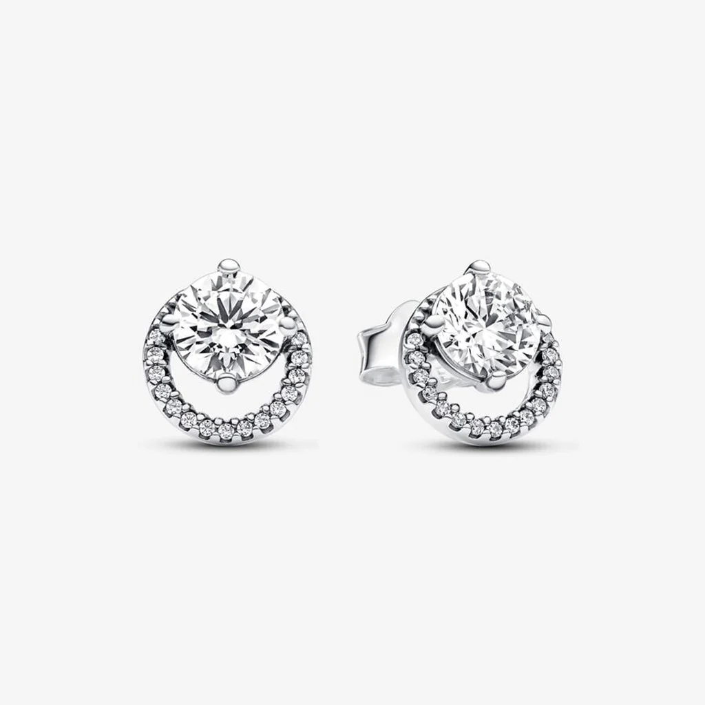 PANDORA : Sparkling Round Halo Stud Earrings - Sterling Silver