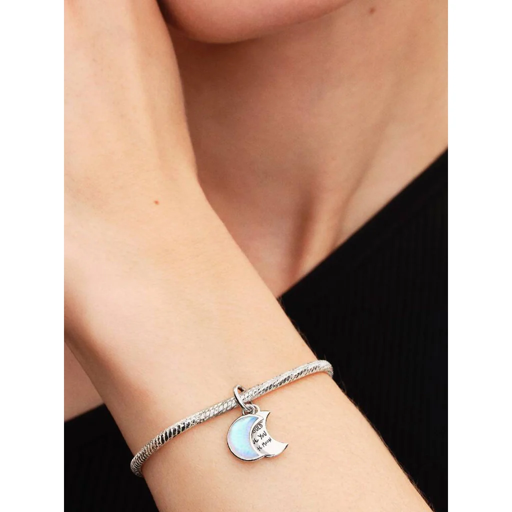 PANDORA : Sparkling Silver Crescent Moon Dangle Charm - Image 2