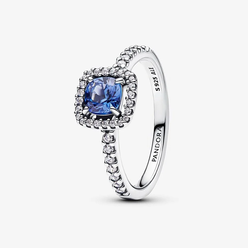 PANDORA : Sparkling Square Blue Halo Ring