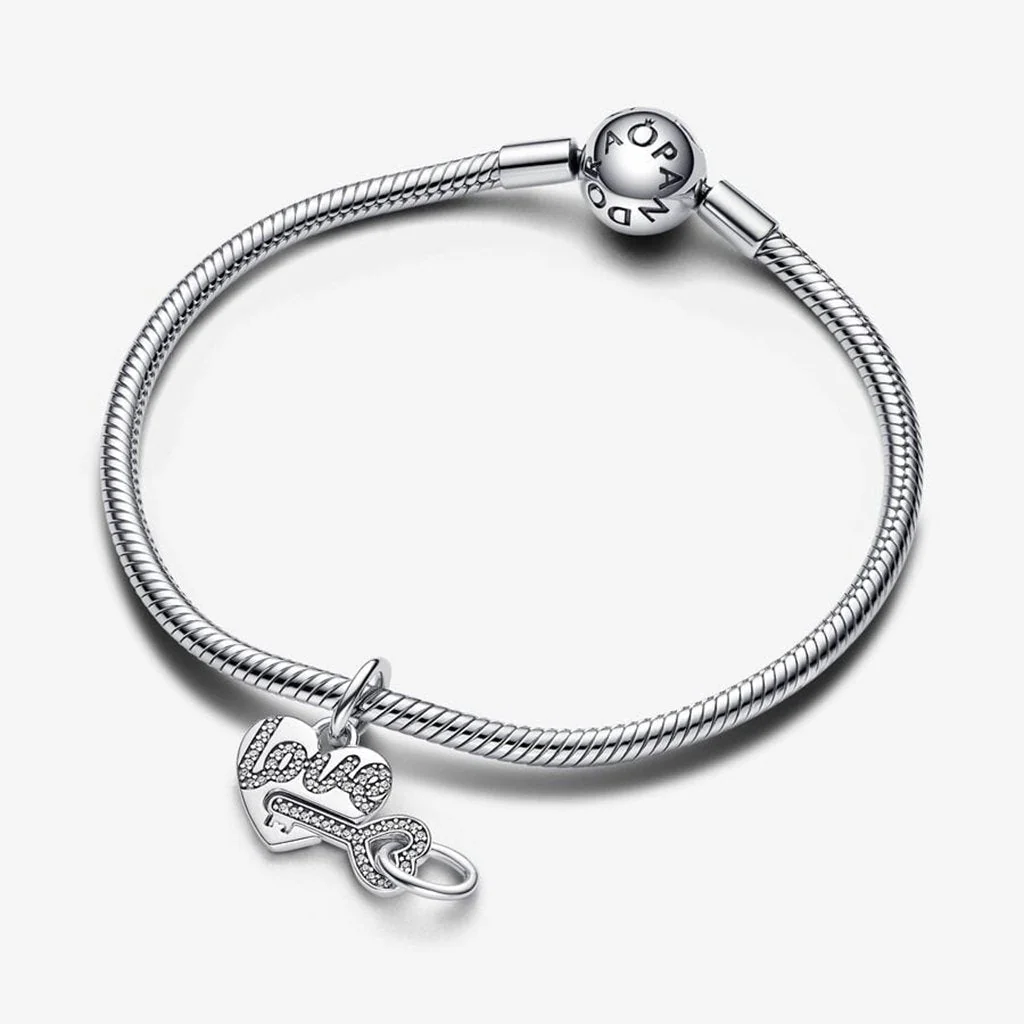PANDORA : Splittable Heart & Key Dangle Charm in Sterling Silver - Image 5