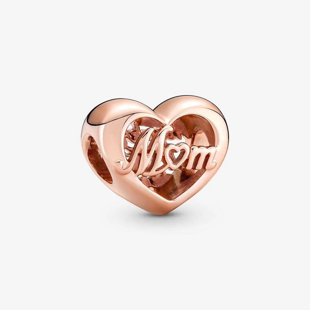 PANDORA : Thank You Mom Heart Charm - 14kt Rose Gold