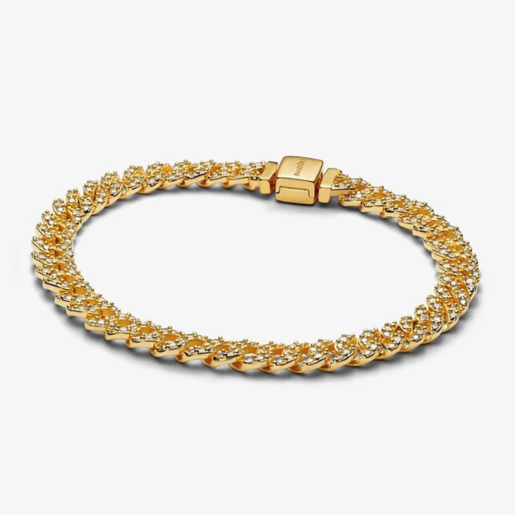 PANDORA : Timeless Pavé Cuban Chain Bracelet - Gold