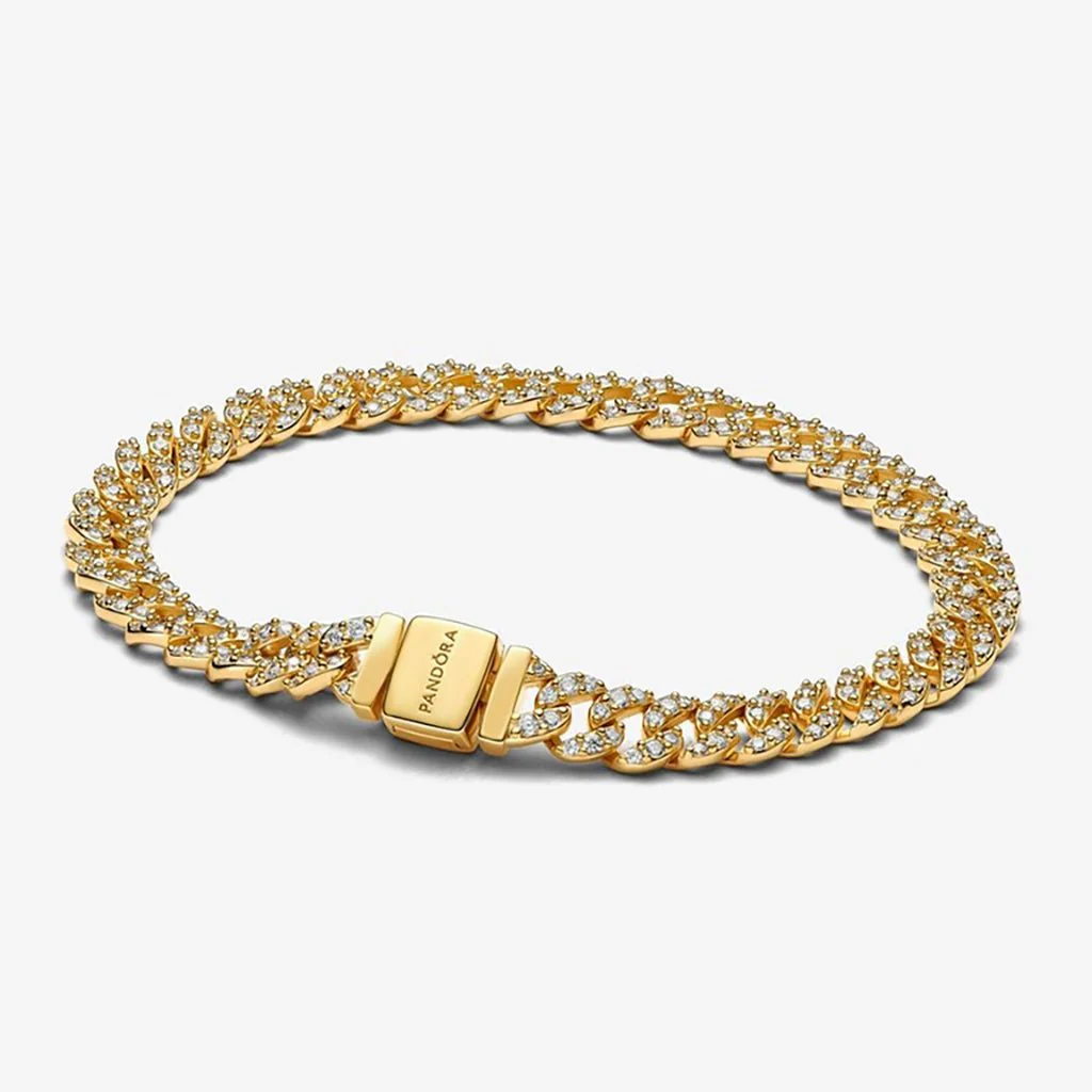PANDORA : Timeless Pavé Cuban Chain Bracelet - Gold - Image 4
