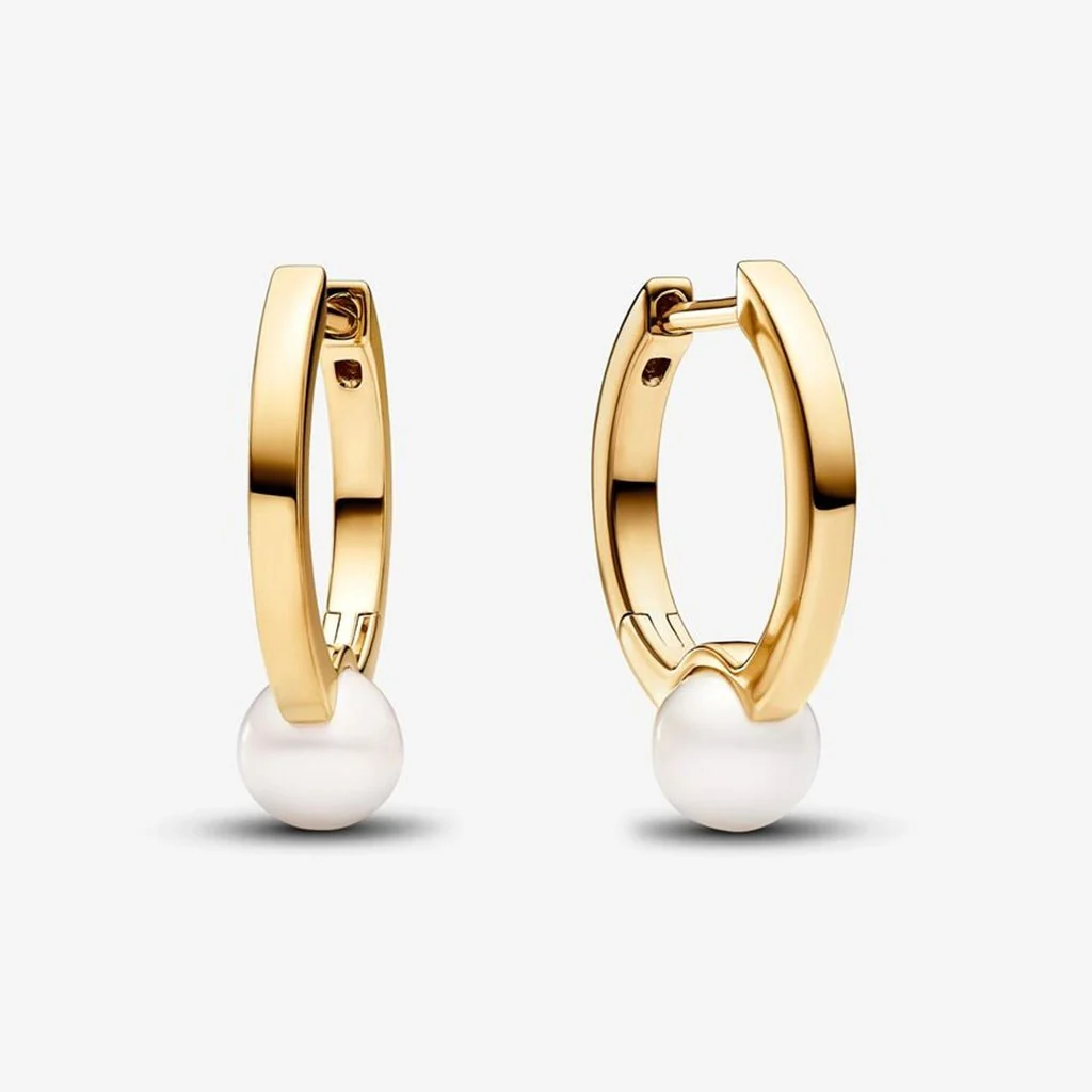 PANDORA : Treated Freshwater Cultured Pearl Hoop Earrings - Gold