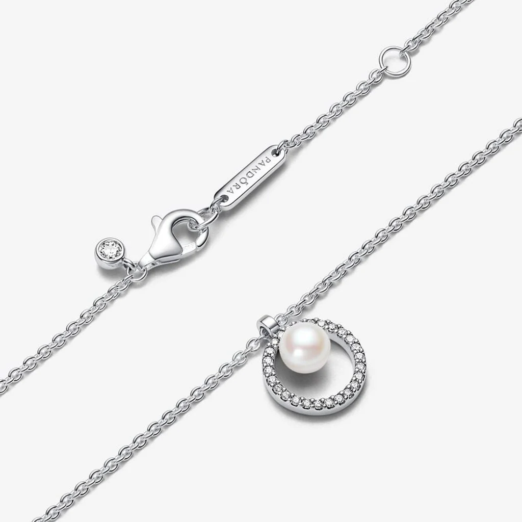 PANDORA : Treated Freshwater Cultured Pearl & Pavé Collier Necklace - Sterling Silver - Image 3