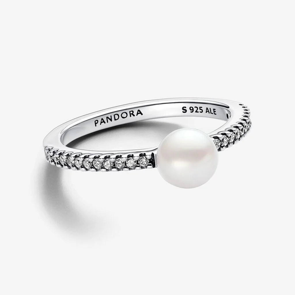 PANDORA : Treated Freshwater Cultured Pearl & Pavé Ring - Sterling Silver - Image 2