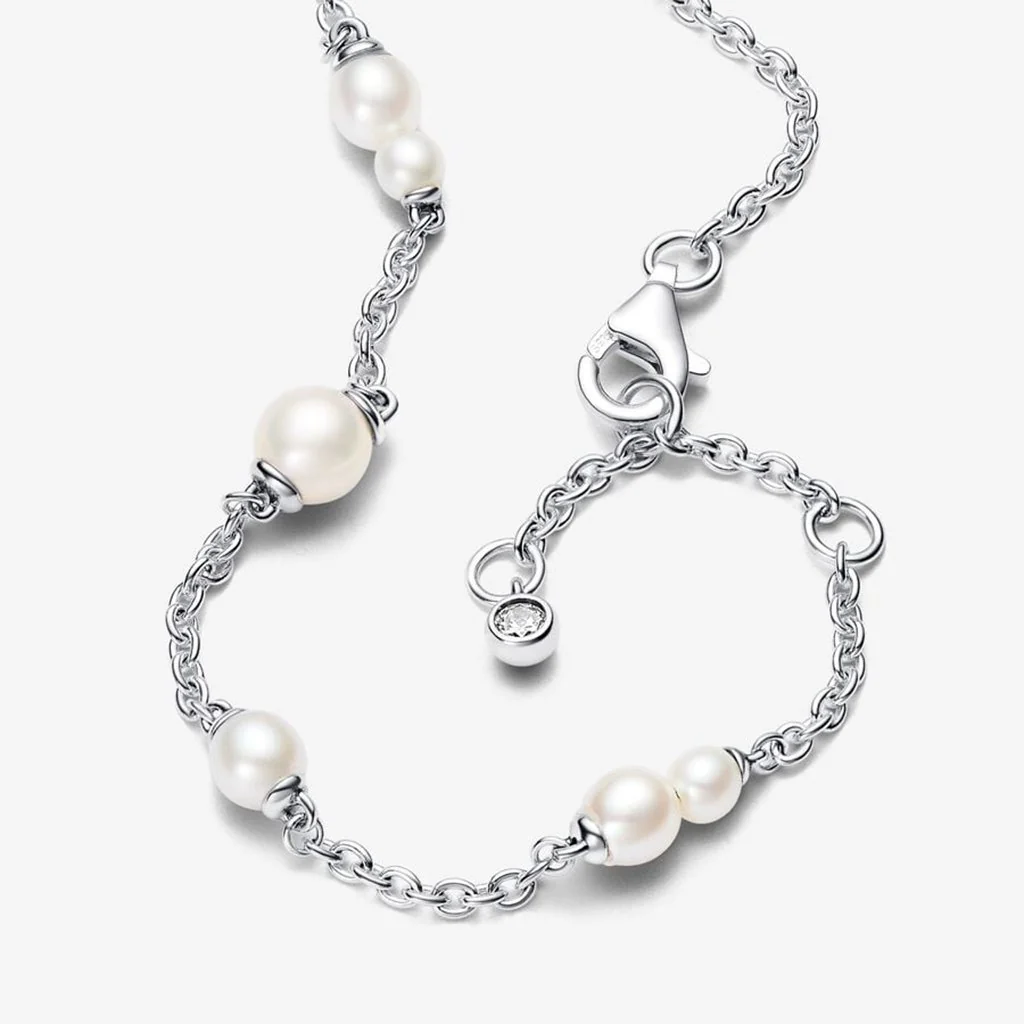 PANDORA : Treated Freshwater Cultured Pearl Station Chain Bracelet - Sterling Silver - Image 4