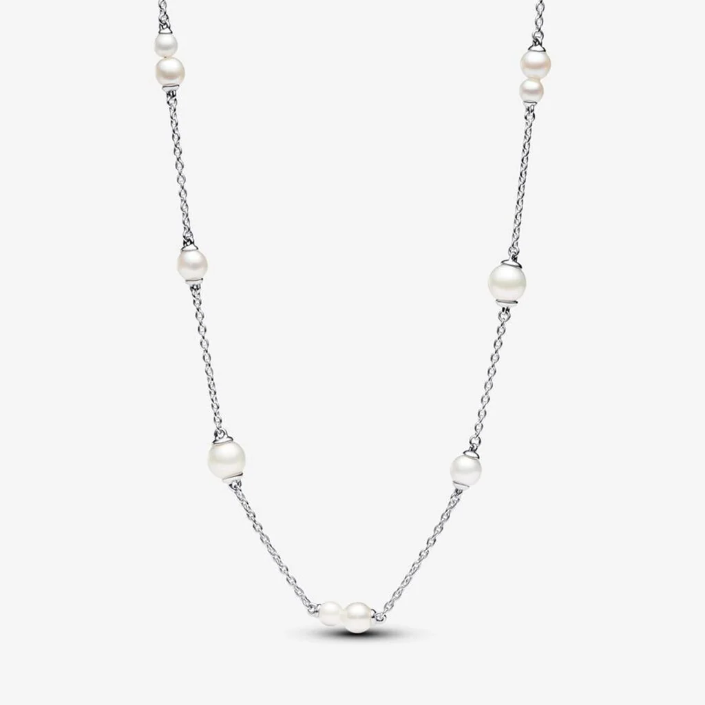 PANDORA : Treated Freshwater Cultured Pearl Station Chain Necklace - Sterling Silver