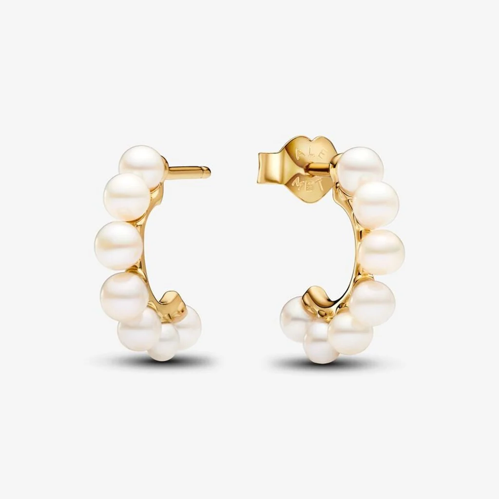 PANDORA : Treated Freshwater Cultured Pearls Open Hoop Earrings - Gold
