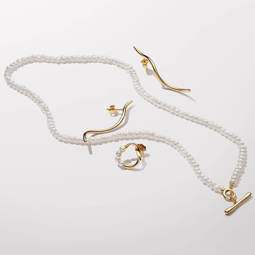 PANDORA : Treated Freshwater Cultured Pearls T-bar Collier Necklace - Image 5