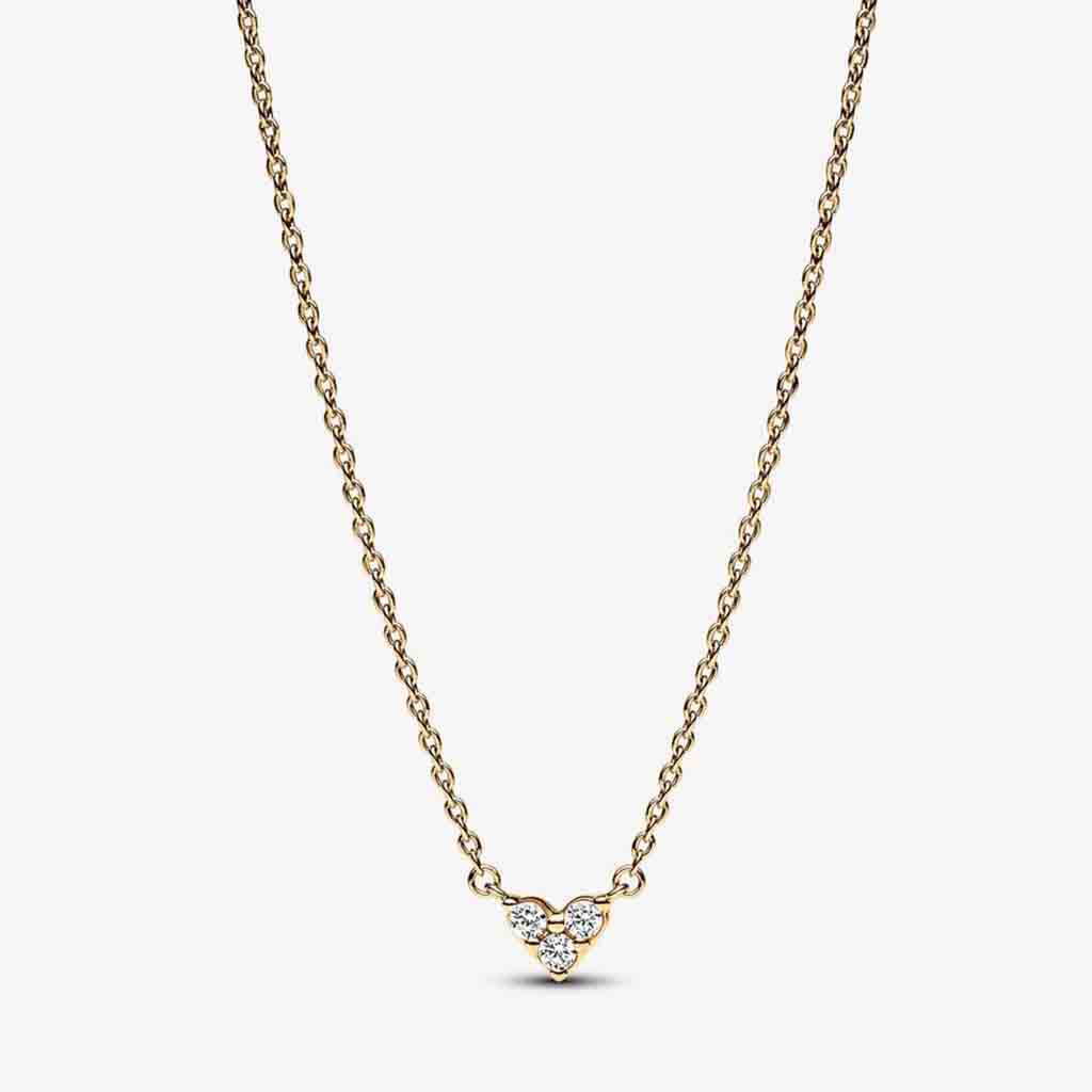 PANDORA : Triple Stone Heart Collier Necklace - 14k Gold-plated