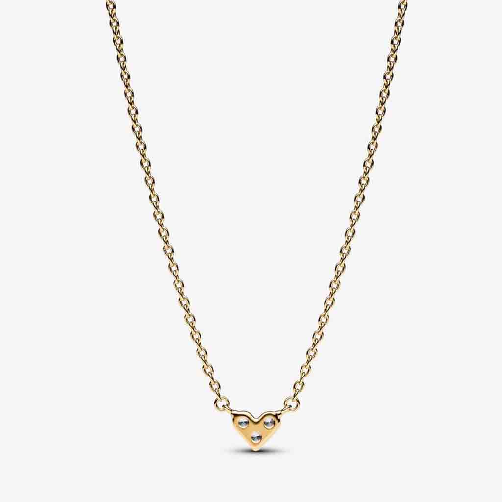 PANDORA : Triple Stone Heart Collier Necklace - 14k Gold-plated - Image 2