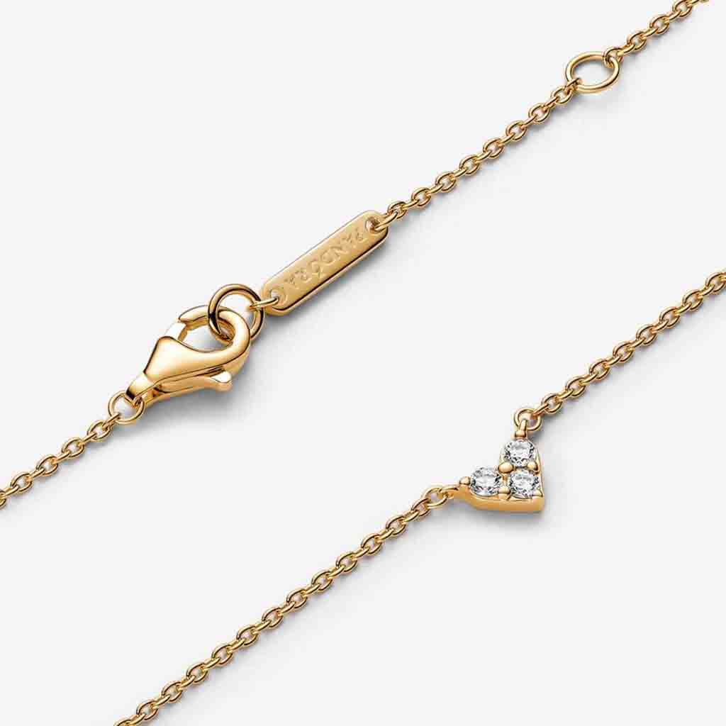 PANDORA : Triple Stone Heart Collier Necklace - 14k Gold-plated - Image 3