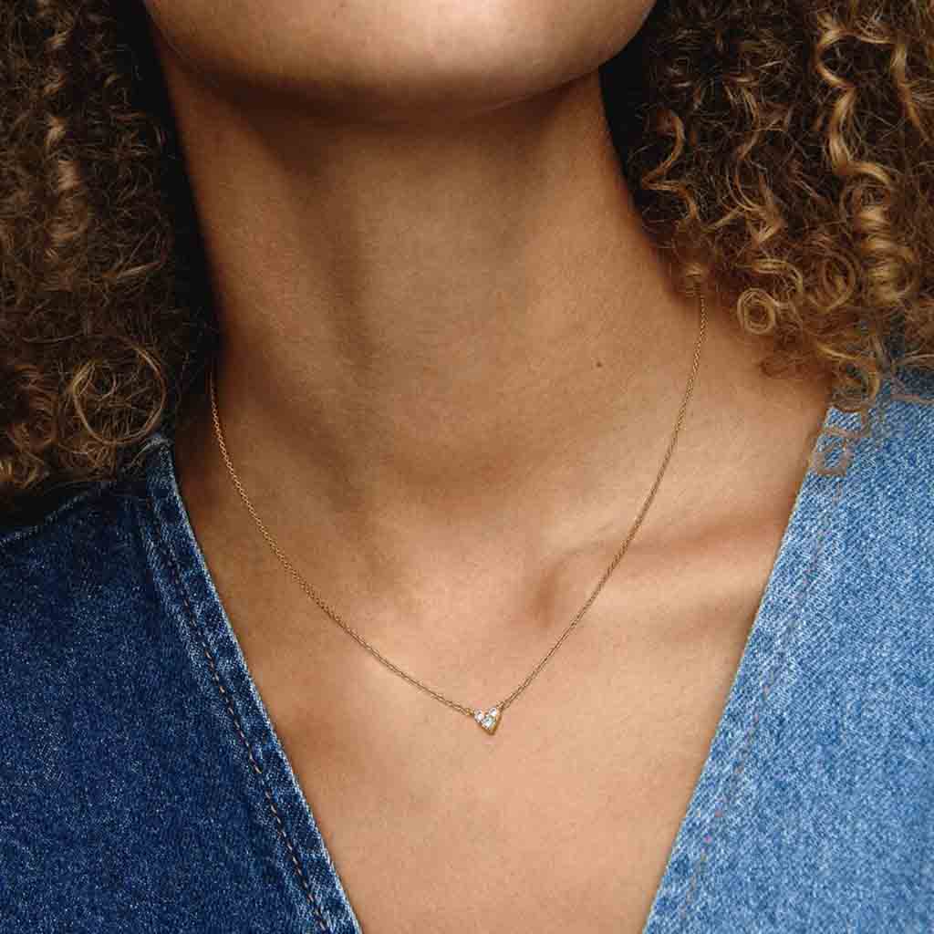 PANDORA : Triple Stone Heart Collier Necklace - 14k Gold-plated - Image 5
