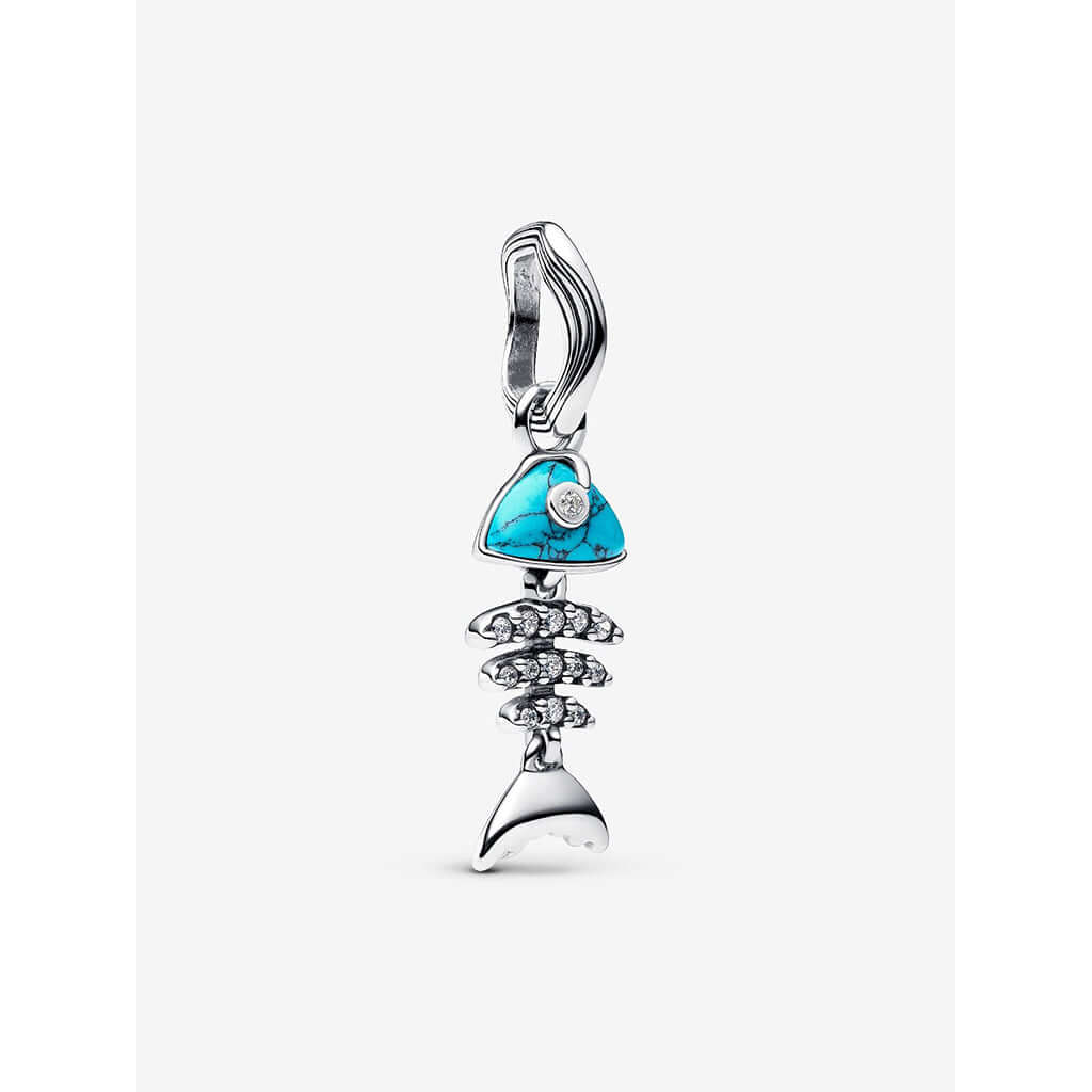PANDORA : Turquoise-colored Fishbone Dangle Charm Sterling silver