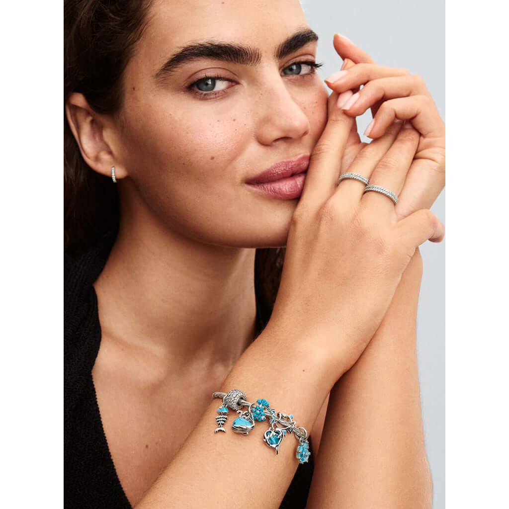 PANDORA : Turquoise-colored Fishbone Dangle Charm Sterling silver - Image 4
