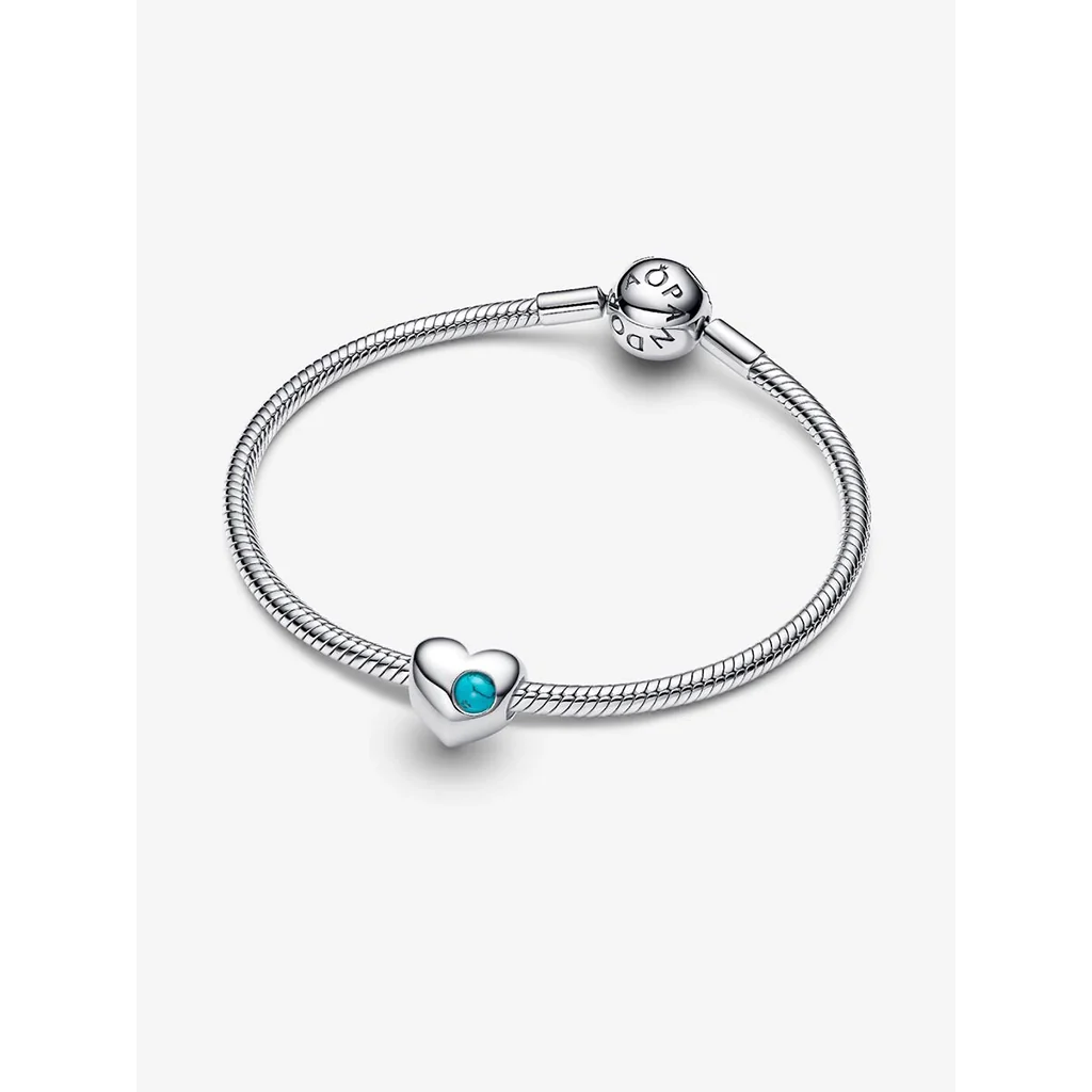 PANDORA : Turquoise Stone Heart Charm - Image 3