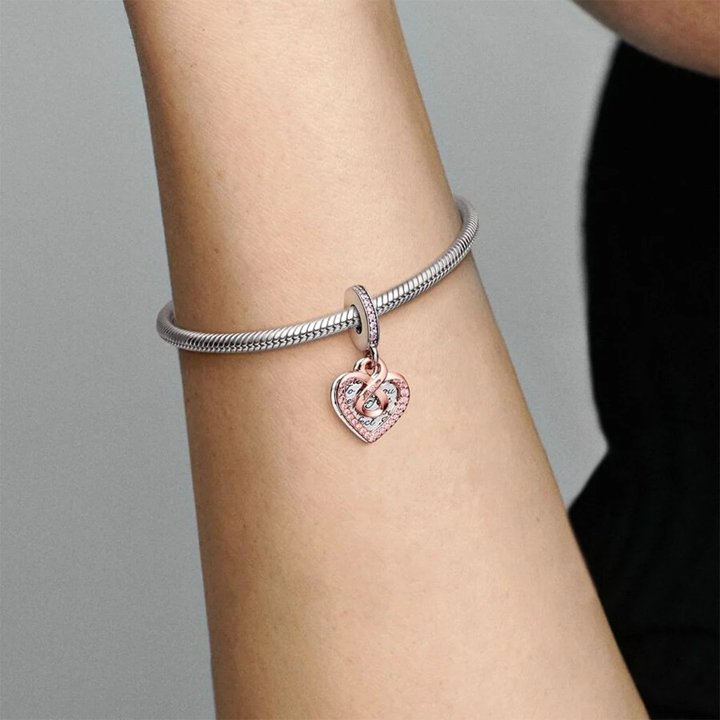 PANDORA : Two-tone Infinity Heart Double Dangle Charm - Image 3