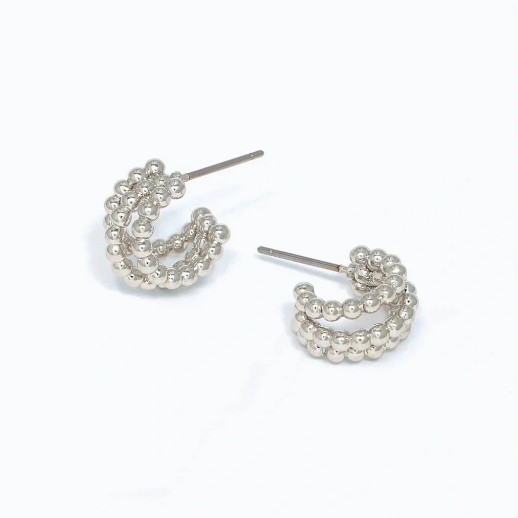 Periwinkle : Beaded Mini Silver Hoops Earrings