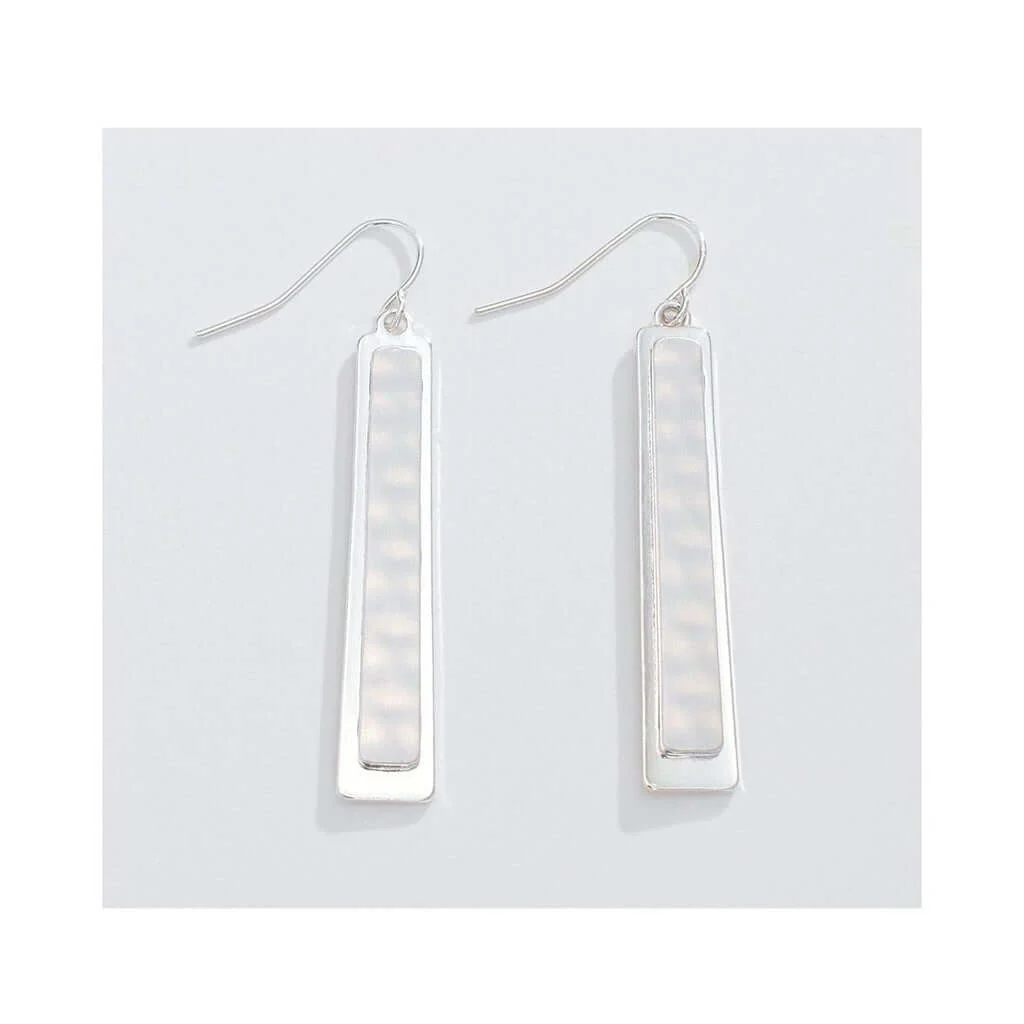 Periwinkle by Barlow : Hammered Over Polished Silver Rectangle Drops  - Earrings