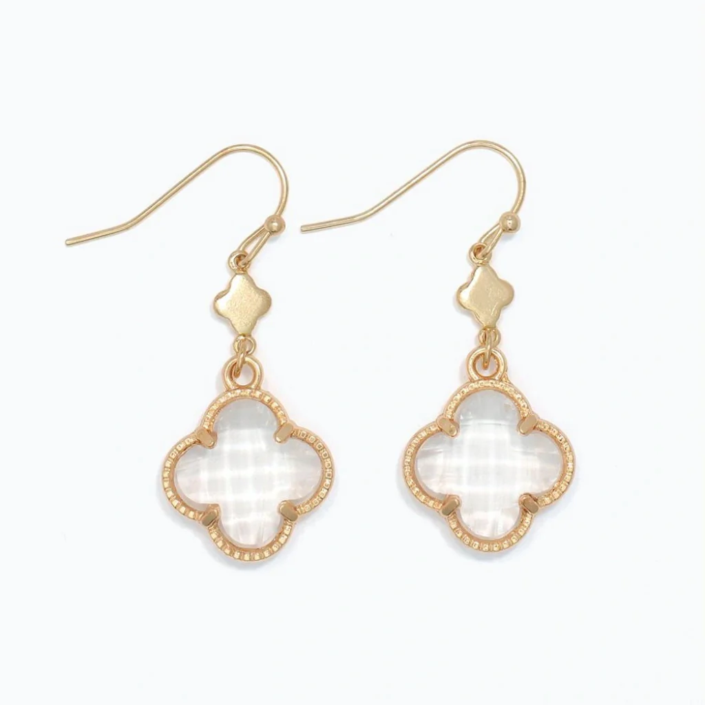 Periwinkle : Gold And Faceted Clear Crystal Clovers Earrings