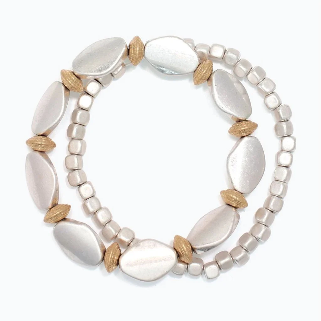 Periwinkle : Matte silver beads with gold accents Bracelet - Image 2