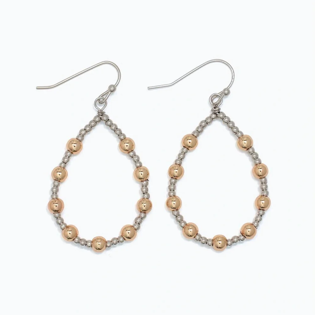 Periwinkle : Open Teardrops With Two-Tone Beads Earrings