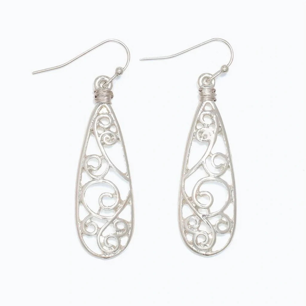 Periwinkle : Silver Filigree Cutouts With Silver Wire Coil Earrings