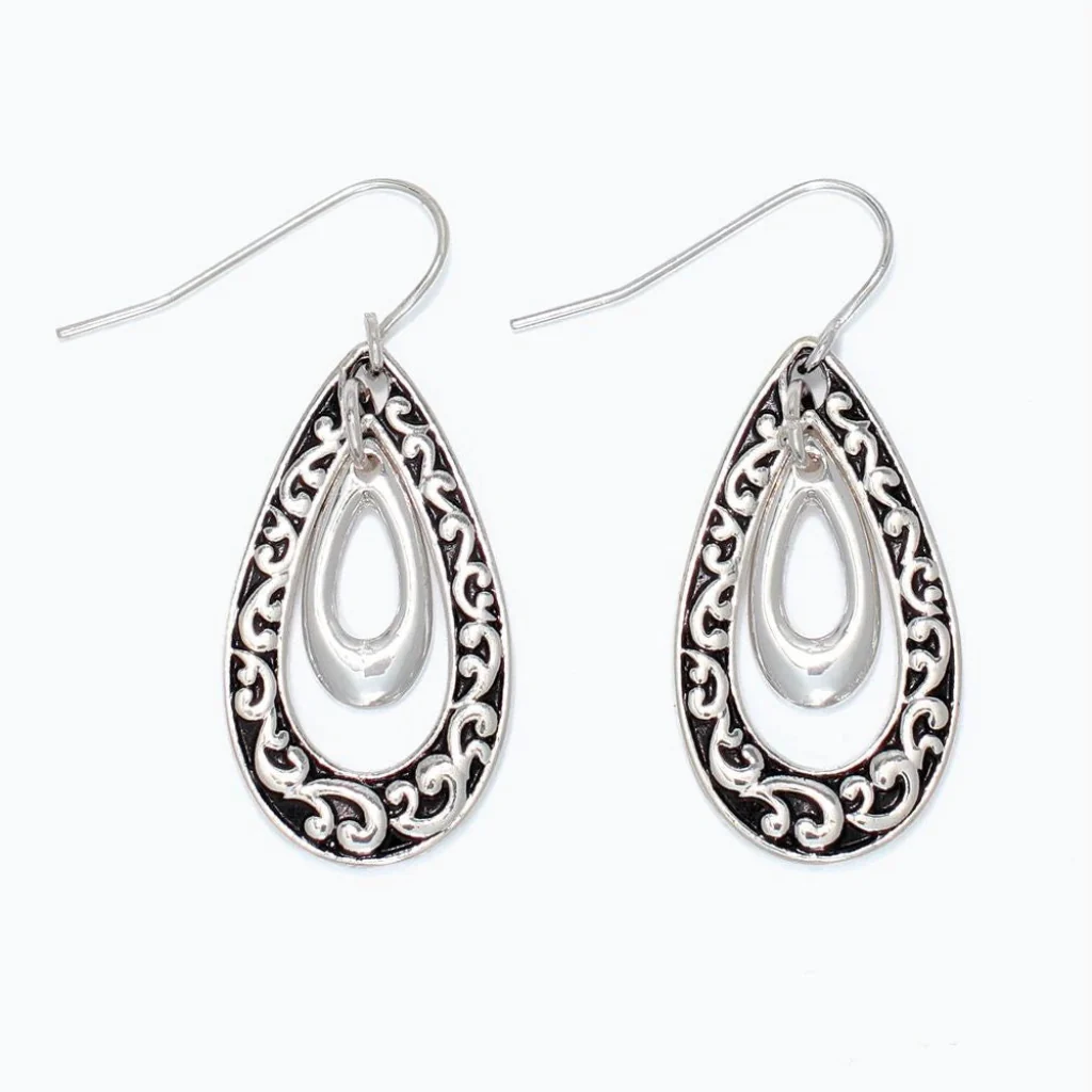 Periwinkle : Silver Teardrops With Filigree Earrings