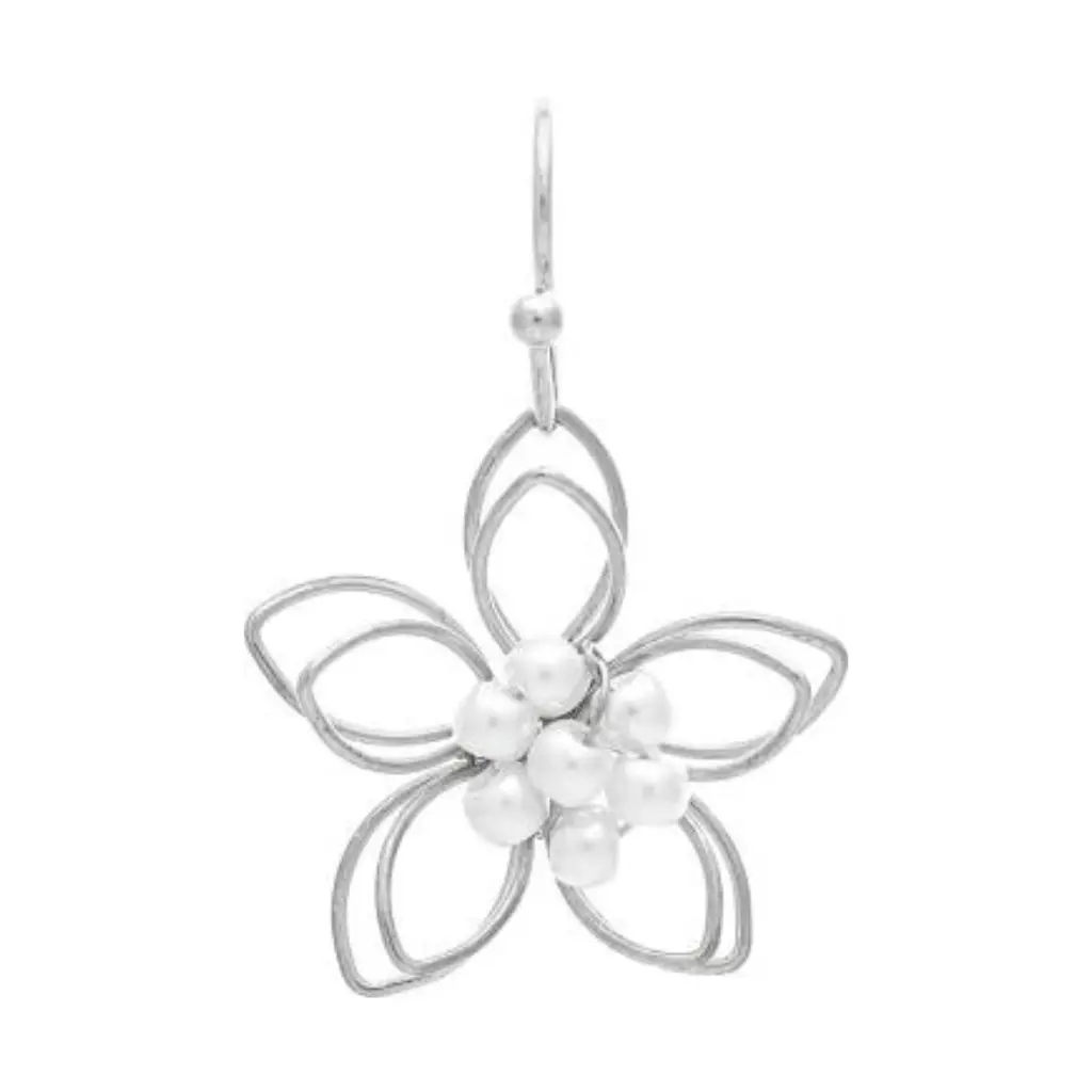 Rain Jewelry : Faux Pearl Little Wire Flower Earring - Image 2