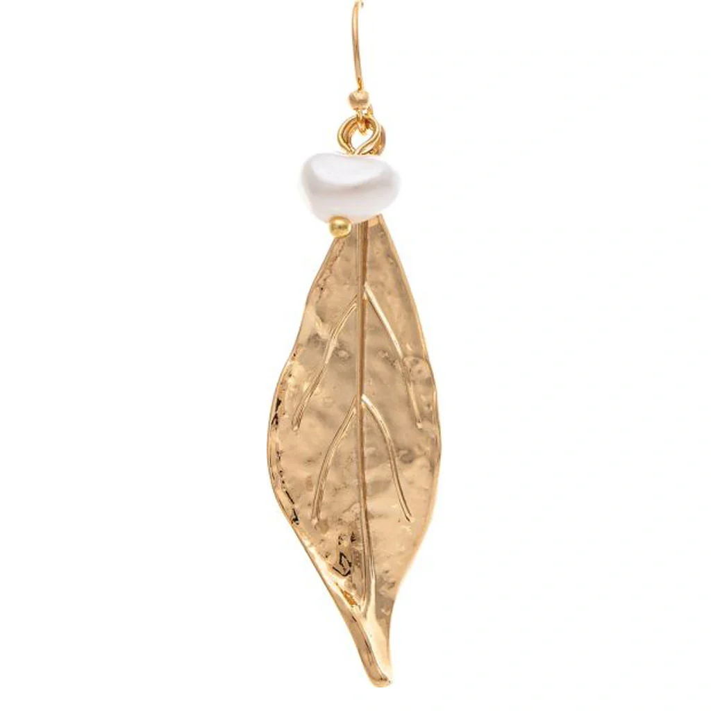 Rain Jewelry : Gold Lifelike Leaf Faux Pearl Earring