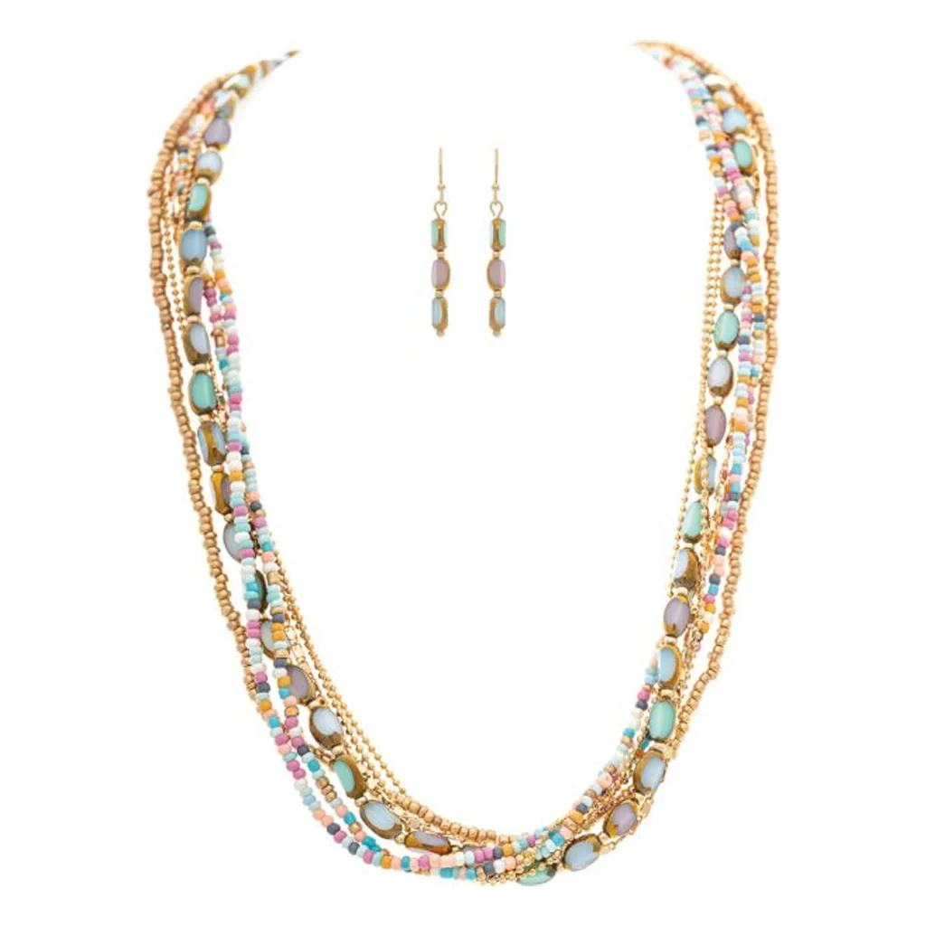 Rain Jewelry : Gold Light Multicolor Layered Bead Strand Necklace Set