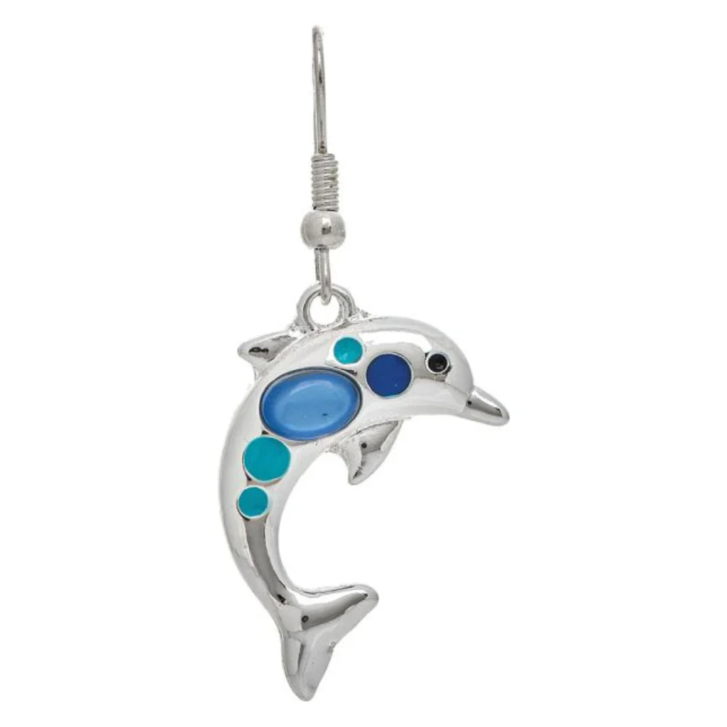 Rain Jewelry : Silver Blue Bubbles Inlay Dolphin Earring