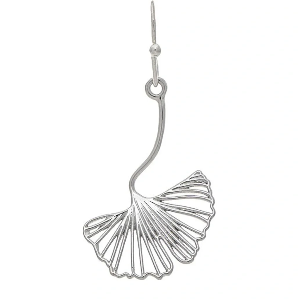 Rain Jewelry : Silver Ginkgo Leaf Drop Earring